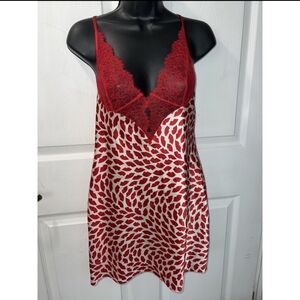 Victoria's Secret Red and White Lace Chemise
